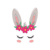 Bunny eyes, ears with flowers. Illustration for printing, backgrounds, covers and packaging. Image can be used for greeting cards, posters, stickers and textile. Isolated on white background. vector