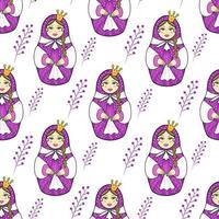 Matryoshka doll seamless pattern. Illustration for printing, backgrounds, covers and packaging. Image can be used for greeting card, poster, sticker and textile. Isolated on white background. vector