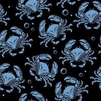 Hand drawn doodle pattern of crabs with bubbles. vector