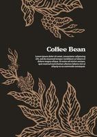 Template of golden branch of coffee tree with leaves, flowers and natural coffee beans. vector