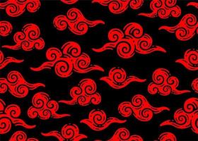 seamless pattern of red clouds with sea ornament in doodle vintage style vector