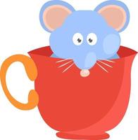 ratón en una taza, ilustración, vector sobre fondo blanco