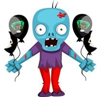 Zombie with balloons, illustration, vector on white background.