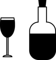 vino tinto en botella y vaso, ilustración, vector, sobre un fondo blanco. vector