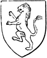 Rampant Lion was assumed as an appropriate emblem by the sovereigns of England, vintage engraving. vector