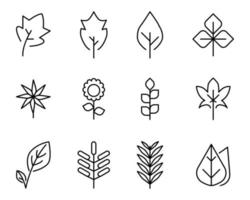 Leaf icon set with line style vector