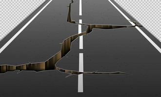 Cracks in Asphalt Roads caused by Earthquakes. Cracks on the Highway on a Transparent Background. Vector Illustration