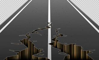 Cracks in Asphalt Roads caused by Earthquakes. Cracks on the Highway on a Transparent Background. Vector Illustration