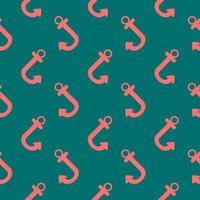 Red anchor, seamless pattern on dark green background. vector