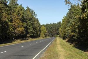 Paved road in the autumn season in sunny weather photo