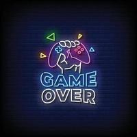 Neon Sign game over with brick wall background vector