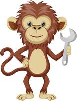 Monkey holding wrench, illustration, vector on white background.