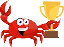 Crab holding trophy, illustration, vector on white background.