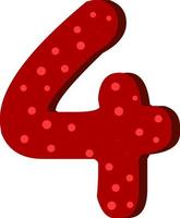 Red number four with dots, illustration, vector on white background.