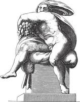 Seated Nude, Adamo Scultori, after Michelangelo, 1585, vintage illustration. vector