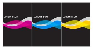 Abstract header blue pink yellow wave on black background. Template set. Vector illustration