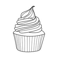 Sweet cupcake. Simple black and white vector illustration. Design for a signboard or menu for a cafe, bakery. Dessert concept. Template for wrapping paper, postcards