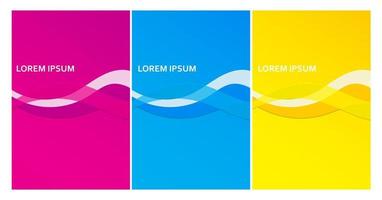 Abstract header blue pink yellow wave vector design. Template set. Vector illustration