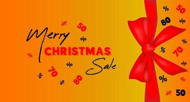 Sale banner with Christmas bow in red and gold colors and percent. vector