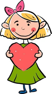 Happy girl with heart, illustration, vector on white background.