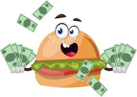 Burger with money, illustration, vector on white background.