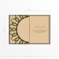 Vector Template for print design postcards in Beige colors with mandala patterns. Preparing an invitation with a place for your text and abstract ornament.