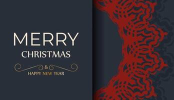 Vector Template poster Happy new year and red ornament. Merry Christmas Greyscale postcard design with winter ornament.