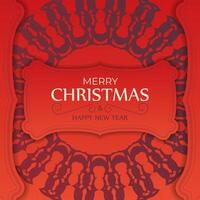 Merry Christmas and Happy New Year Greeting Brochure Template Red Color with Winter Burgundy Ornament vector