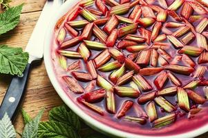 Yummy pie with rhubarb and raspberries,summer pie photo