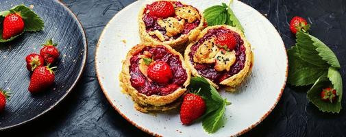 Summer tartlets with strawberries,extra wide photo
