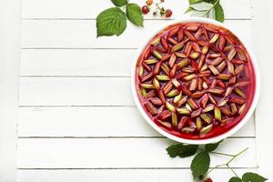 Summer pie with rhubarb and raspberries. photo