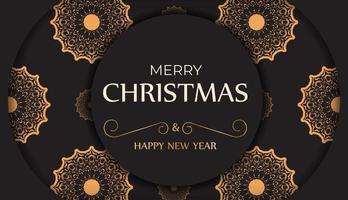 Postcard Merry Christmas and Happy New Year in black color with winter pattern. vector