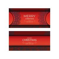 Red Color Happy New Year Flyer Template with Winter Burgundy Pattern vector