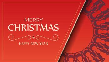 Template Greeting Brochure Happy New Year Red color with vintage burgundy ornament vector