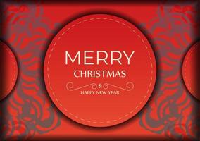 Red color merry christmas flyer with vintage burgundy ornament vector