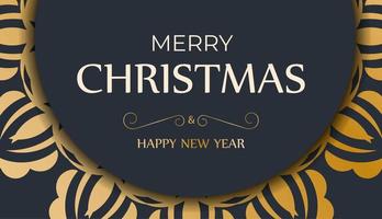 Flyer merry christmas and happy new year dark blue color with winter gold pattern vector