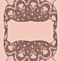 Pink greeting card with vintage pattern for your design. vector