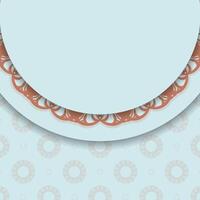 Leaflet in aquamarine color with luxurious coral ornamentation is ready for printing. vector