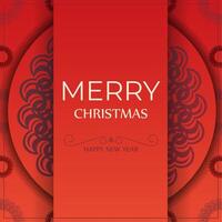 Template Postcard Happy New Year Red color with vintage burgundy ornament vector