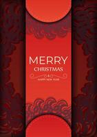 Template Greeting card Merry Christmas and Happy New Year Red color with vintage burgundy pattern vector