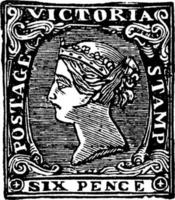 Victoria Six Pence Stamp from 1854 to 1858, vintage illustration. vector