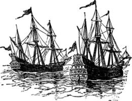 Spanish Treasure Ships, vintage illustration. vector