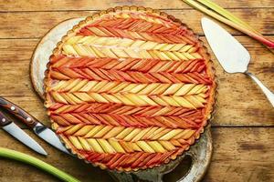 Traditional rhubarb pie,close up photo