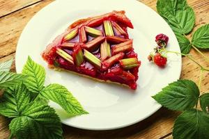 Piece pie with rhubarb and raspberries,summer pie photo