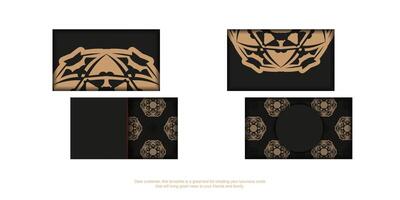 Business card template in black color with light brown mandala pattern vector