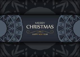 Dark blue Happy New Year greeting card template with luxury blue ornaments vector