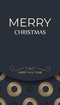 Template Greeting card Merry Christmas in dark blue color with vintage gold ornament