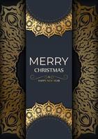 Template Greeting card Merry Christmas dark blue with vintage gold ornament vector