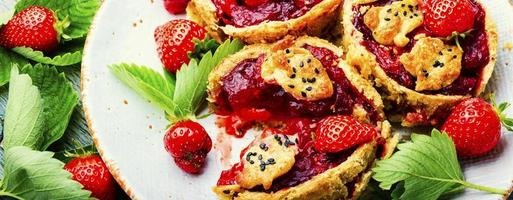 Summer tartlets with strawberries,extra wide photo