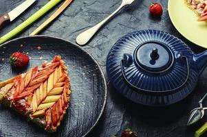 Homemade rhubarb strawberry pie,tea party photo